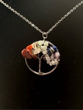 Chakra stones on tree of life necklace